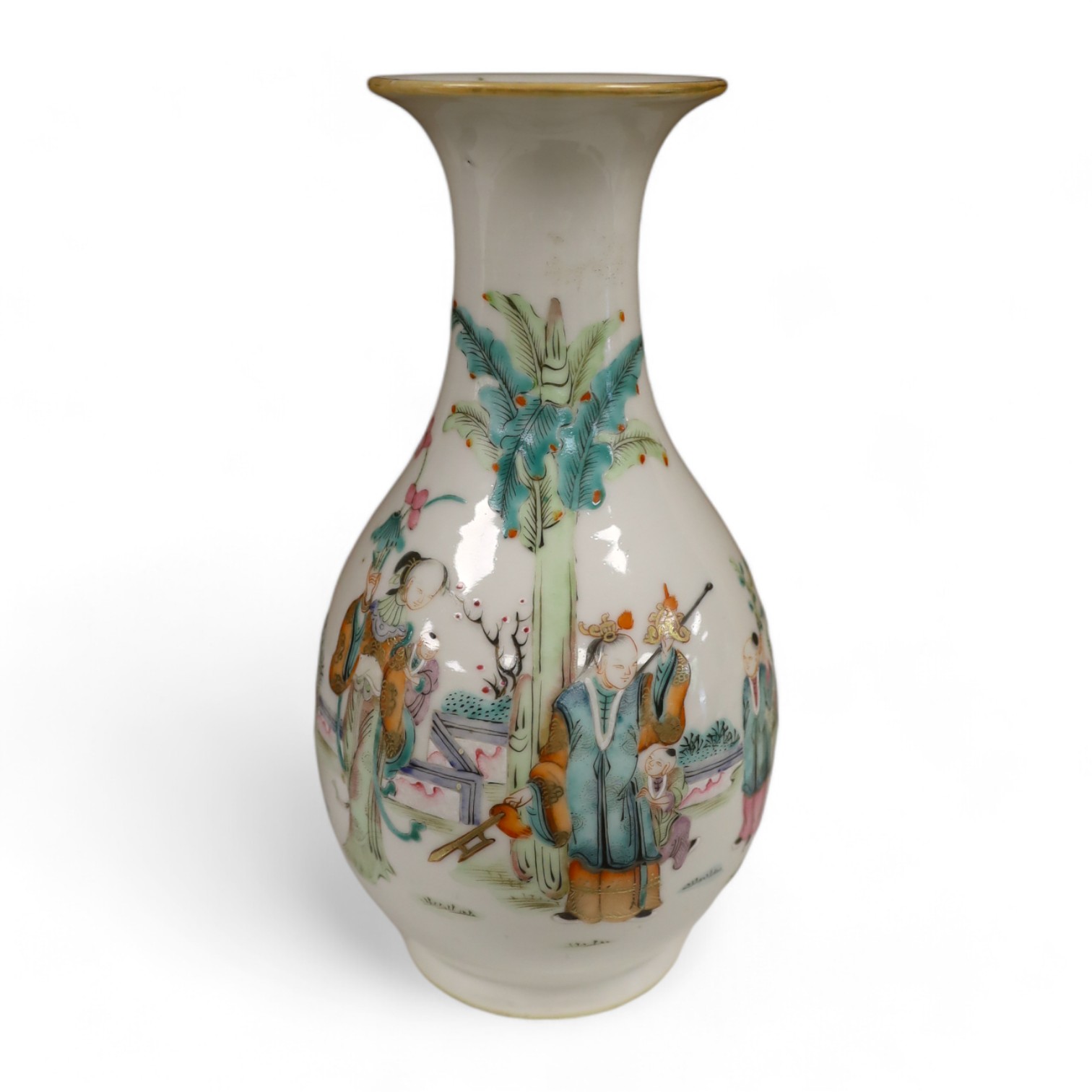 A Chinese porcelain famille rose vase, Qianlong red seal mark to the base, but early 20th century, 22cm high. Condition - good